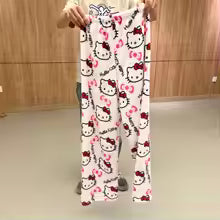 Hello Kitty Flannel Wide Leg Pajama Pants for Women – Soft Printed Loungewear
