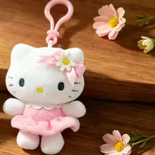 Floral Hello Kitty & Cinnamoroll Plush Keychain – Soft Fluffy Doll Bag Charm Gift