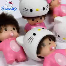 Hello Kitty Monchhichi Doll Keychain – Cute TPR Cartoon Bag Charm & Car Key Ring