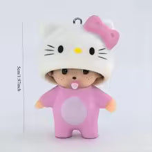 Hello Kitty Monchhichi Doll Keychain – Cute TPR Cartoon Bag Charm & Car Key Ring