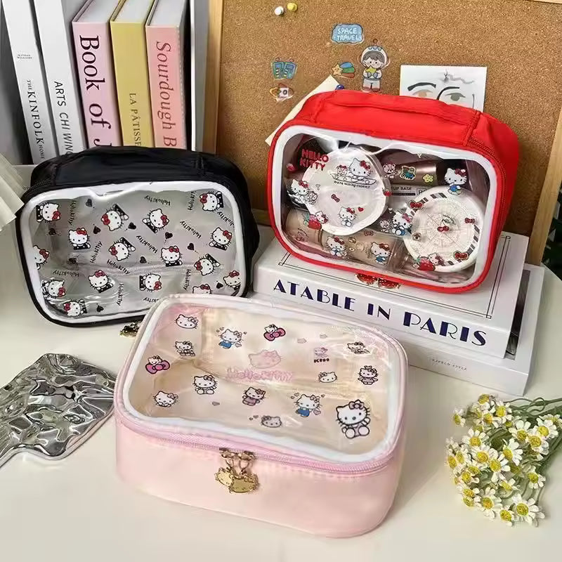 Hello Kitty Waterproof PVC Cosmetic Bag – Large Capacity Makeup & Storage Handbag