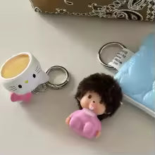 Hello Kitty Monchhichi Doll Keychain – Cute TPR Cartoon Bag Charm & Car Key Ring