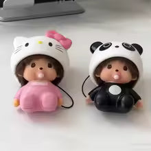 Hello Kitty Monchhichi Doll Keychain – Cute TPR Cartoon Bag Charm & Car Key Ring