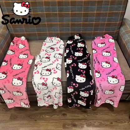 Hello Kitty Flannel Wide Leg Pajama Pants for Women – Soft Printed Loungewear