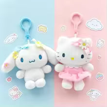 Floral Hello Kitty & Cinnamoroll Plush Keychain – Soft Fluffy Doll Bag Charm Gift