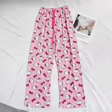 Hello Kitty Pajama Pants – Cute Cartoon Couple Sleepwear in Pink, Rose Red & White