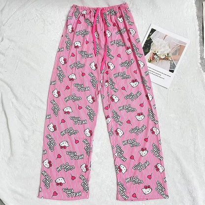 Hello Kitty Pajama Pants – Cute Cartoon Couple Sleepwear in Pink, Rose Red & White