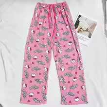Hello Kitty Pajama Pants – Cute Cartoon Couple Sleepwear in Pink, Rose Red & White
