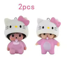 Hello Kitty Monchhichi Doll Keychain – Cute TPR Cartoon Bag Charm & Car Key Ring
