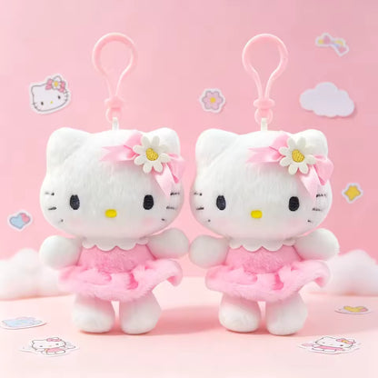 Floral Hello Kitty & Cinnamoroll Plush Keychain – Soft Fluffy Doll Bag Charm Gift