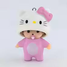 Hello Kitty Monchhichi Doll Keychain – Cute TPR Cartoon Bag Charm & Car Key Ring