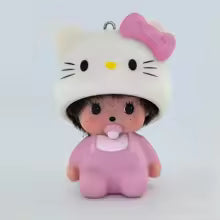 Hello Kitty Monchhichi Doll Keychain – Cute TPR Cartoon Bag Charm & Car Key Ring