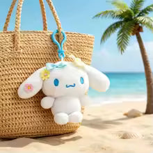 Floral Hello Kitty & Cinnamoroll Plush Keychain – Soft Fluffy Doll Bag Charm Gift
