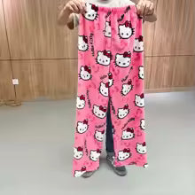 Hello Kitty Flannel Wide Leg Pajama Pants for Women – Soft Printed Loungewear