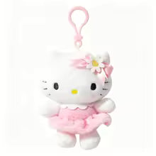 Floral Hello Kitty & Cinnamoroll Plush Keychain – Soft Fluffy Doll Bag Charm Gift