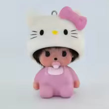 Hello Kitty Monchhichi Doll Keychain – Cute TPR Cartoon Bag Charm & Car Key Ring