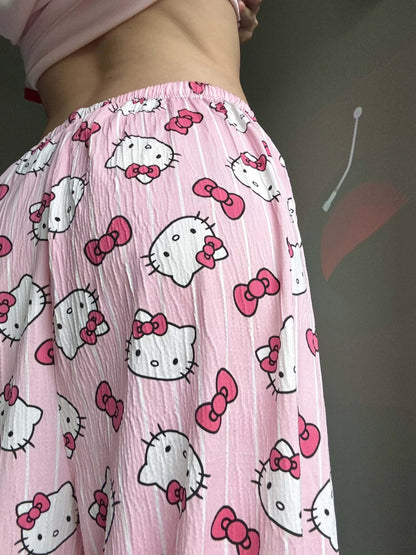 Hello Kitty Pajama Pants – Cute Cartoon Couple Sleepwear in Pink, Rose Red & White